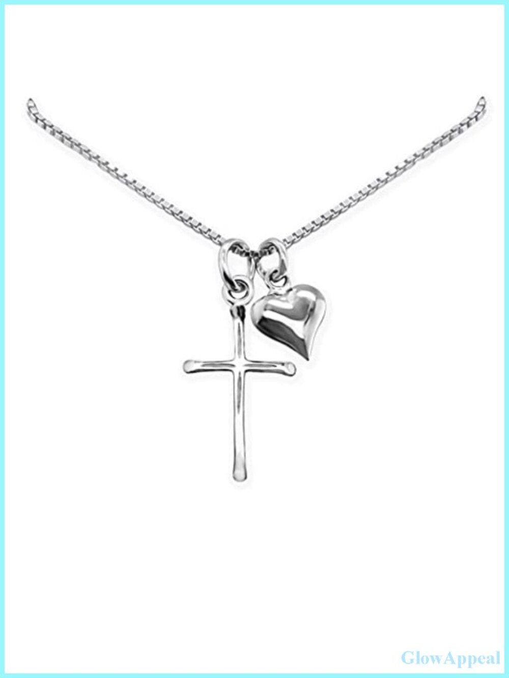 Sterling Silver Cross Necklace with Puffed Heart Charm for Women 18 inches